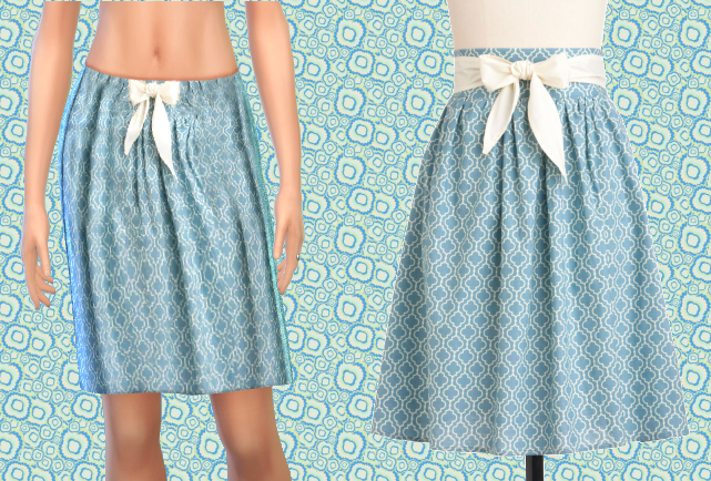 Blue Knee Skirt with Bow