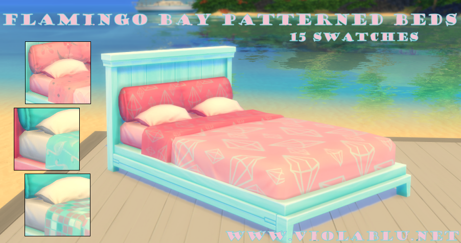 Flamingo Bay Patterned Beds for Sims 4