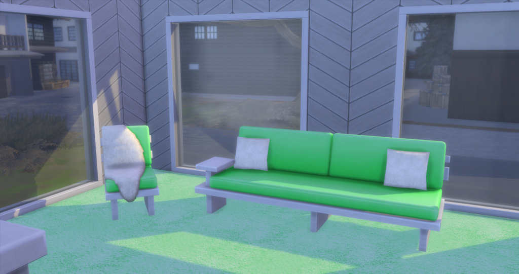 Rainbow of Couches and Chairs with Fur Throw and Pillows for Sims 4 ...