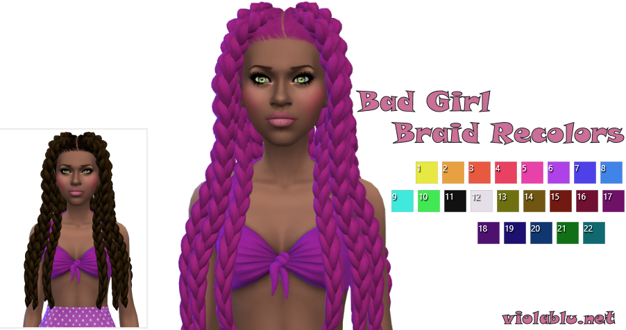 Bad Gal Braid Recolors for The Sims 4