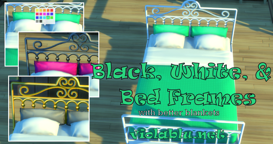 Black, White, & Brass Bed Frames for Sims 4