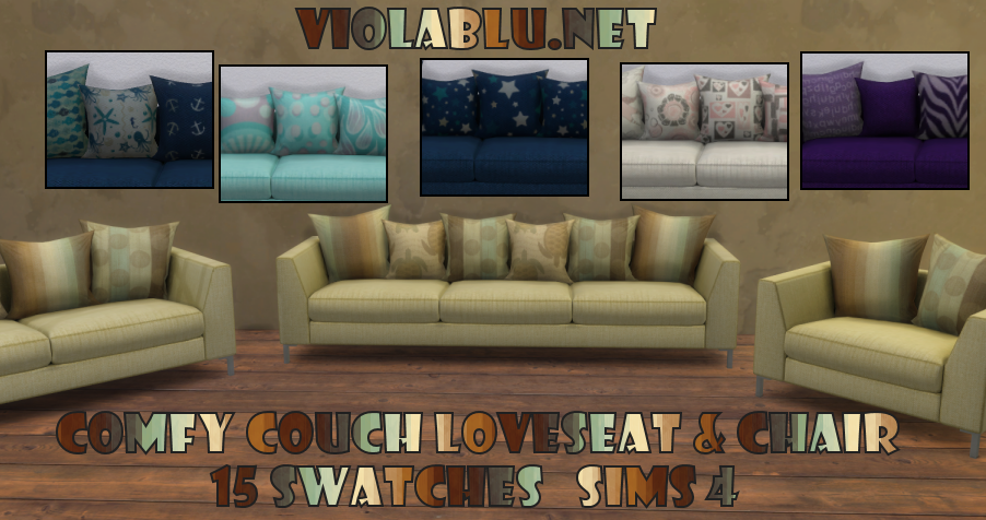 Comfy Couch, Loveseat, and Chairs for Sims 4