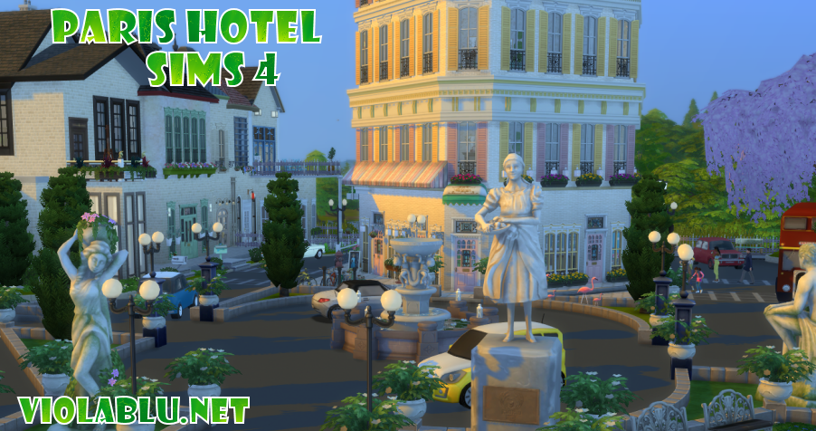 Paris Garden Hotel for Sims 4 with Eiffel Tower Views